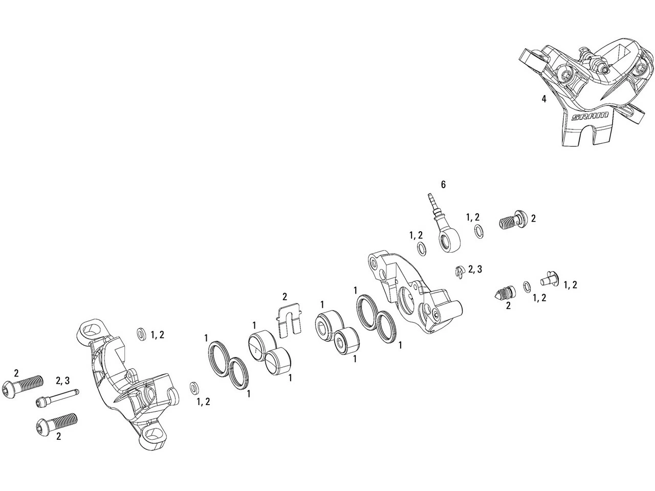 SRAM Ersatzteile Guide R/RS (B1) S4 Bremssattel (2017) 3 SRAM Ersatzteile Guide R/RS (B1) S4 Bremssattel (2017)